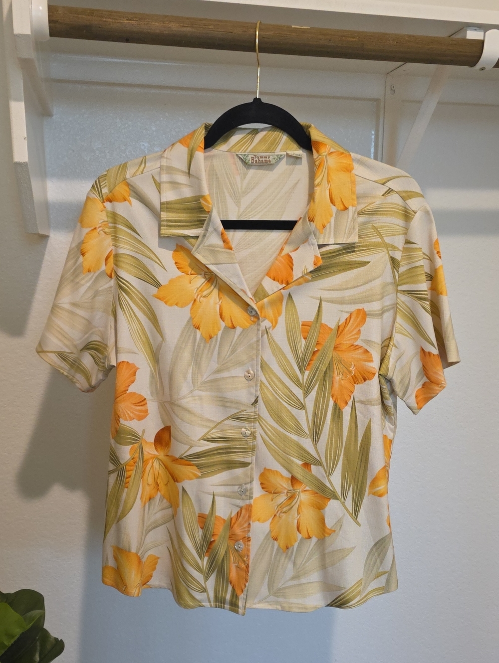 Vintage ITommy Bahama Cream Shirt with Yellow Floral Print